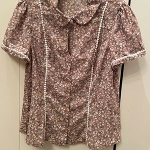 Unique Vintage Dusty Pink & Blue Ditsy Floral Top